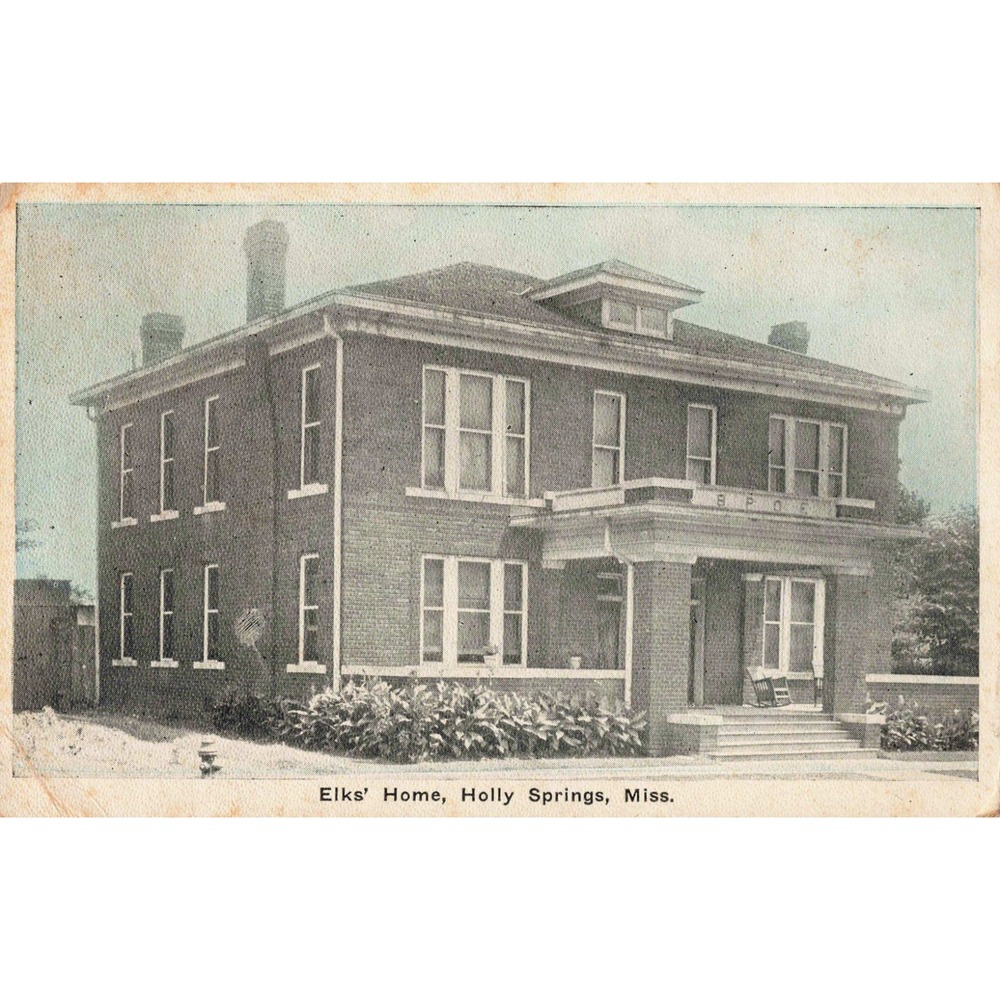 Vintage Elks Home Holly Springs Miss Postcard 1935 BPOE Mississippi Architecture